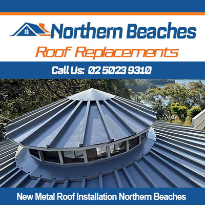 New metal roof installation in Northern Beaches with blue corrugated roofing